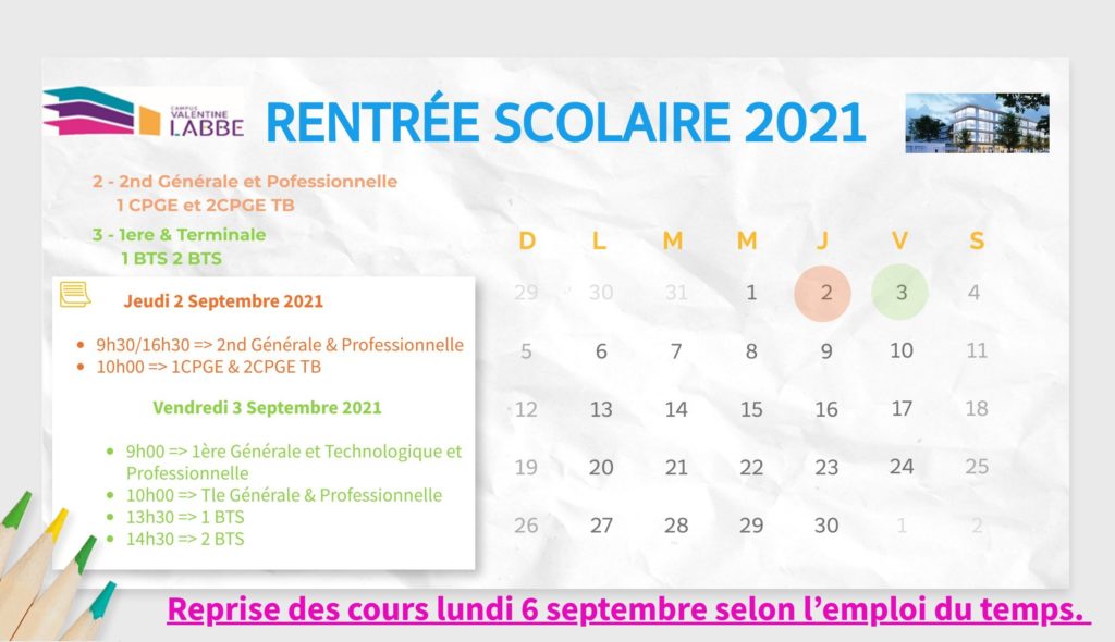Information Rentrée 2021 – Campus Valentine Labbé